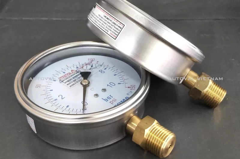 Nhập khẩu chính hãng và phân phối toàn quốc | Tem kiểm định hàng nhập khẩu & thiết bị áp lực | Đồng hồ áp suất Automa AG50 vật liệu thép không gỉ SS304