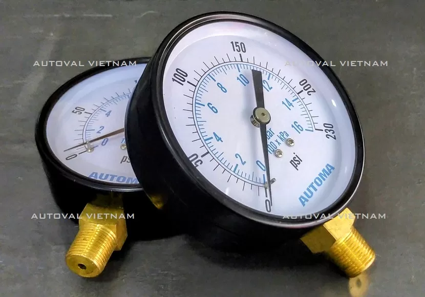 Nhập khẩu chính hãng và phân phối toàn quốc | Tem kiểm định hàng nhập khẩu & thiết bị áp lực | Thương hiệu Automa | Đồng hồ áp suất vỏ thép sơn tĩnh điện AG10 chân ren đồng