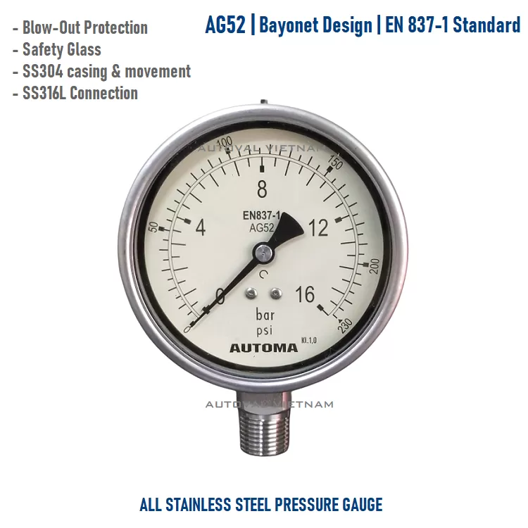 Đồng hồ áp AG52 | Automa Brand
